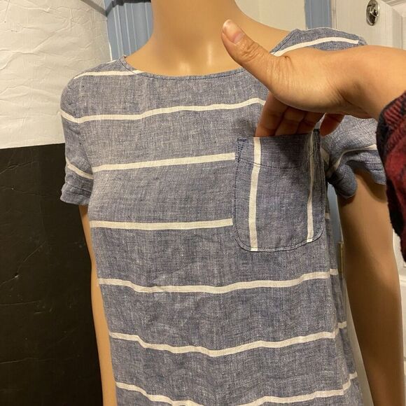 Blue & White Striped 100% Linen Light Casual Dress Mini-Dress Lou & Grey Size XS - Picture 5 of 9
